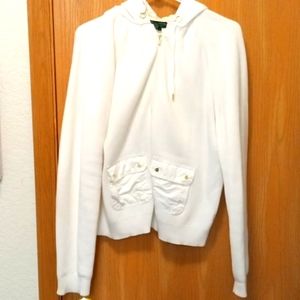 White Ralph Lauren jacket with hood.